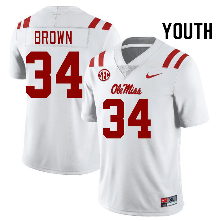 Youth #34 Cooper Brown Ole Miss Rebels College Football Jerseys Stitched-White